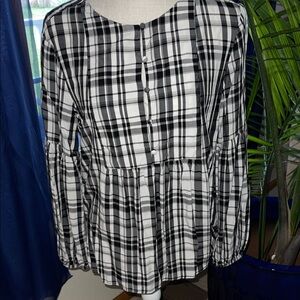LOFT Black and White Plaid Blouse
